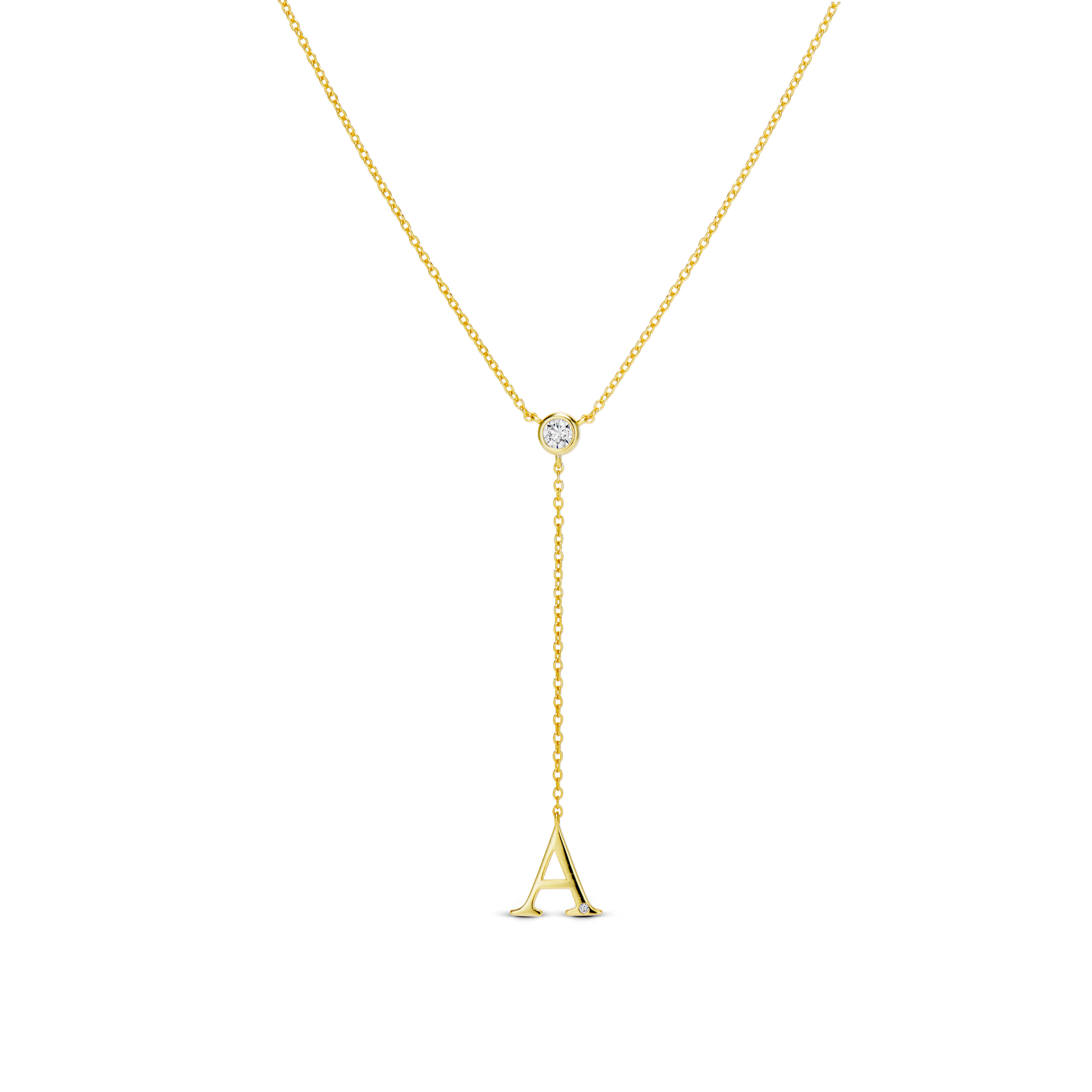 EP Jewels Lariat Letter Necklace with a dangling letter A pendant