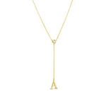 EP Jewels Lariat Letter Necklace, gold CZ letter A on a lariat chain