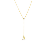 EP Jewels Lariat Letter Necklace, gold CZ letter A on a lariat chain