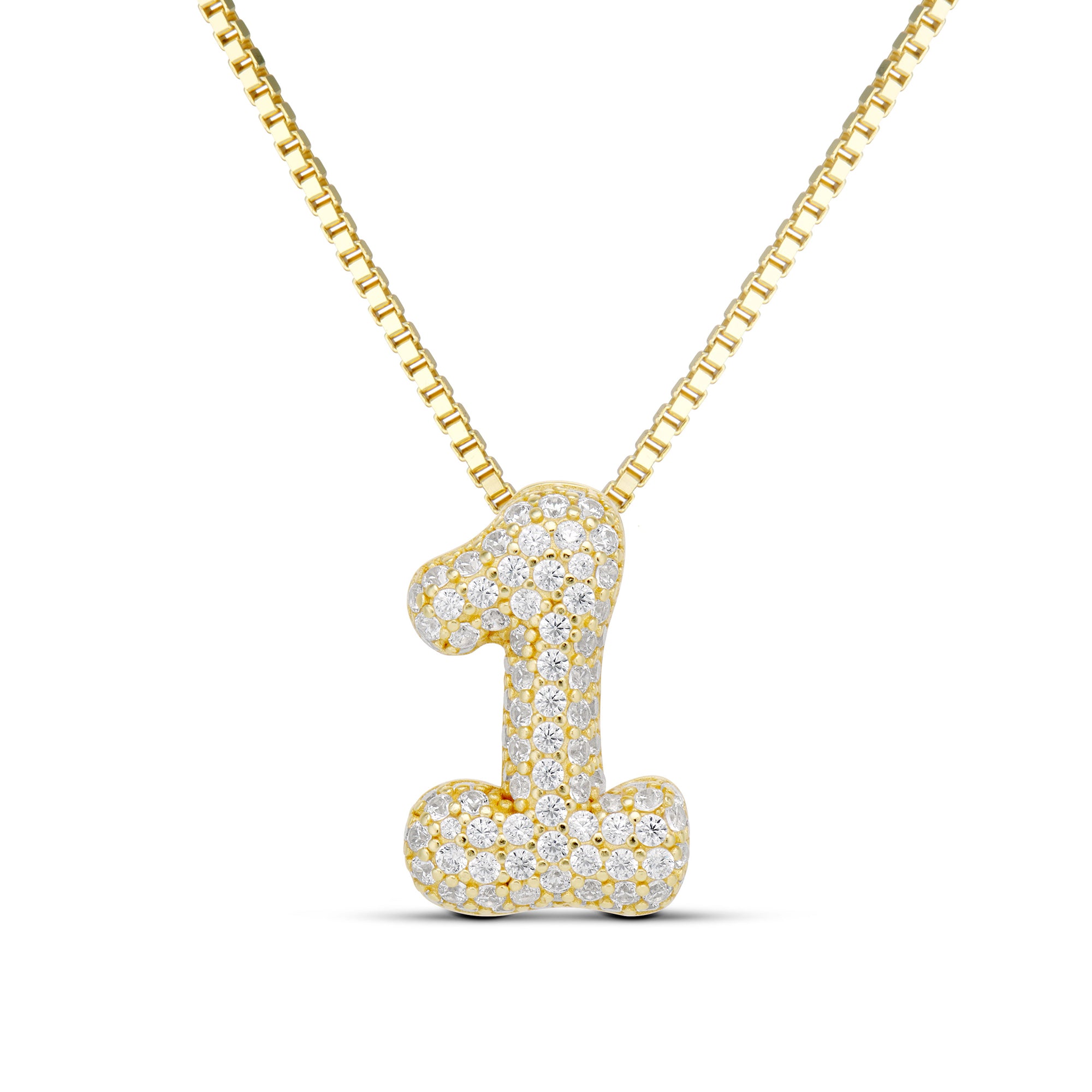 Iced Medium Jumbo Number Necklace with a CZ bubble number 1