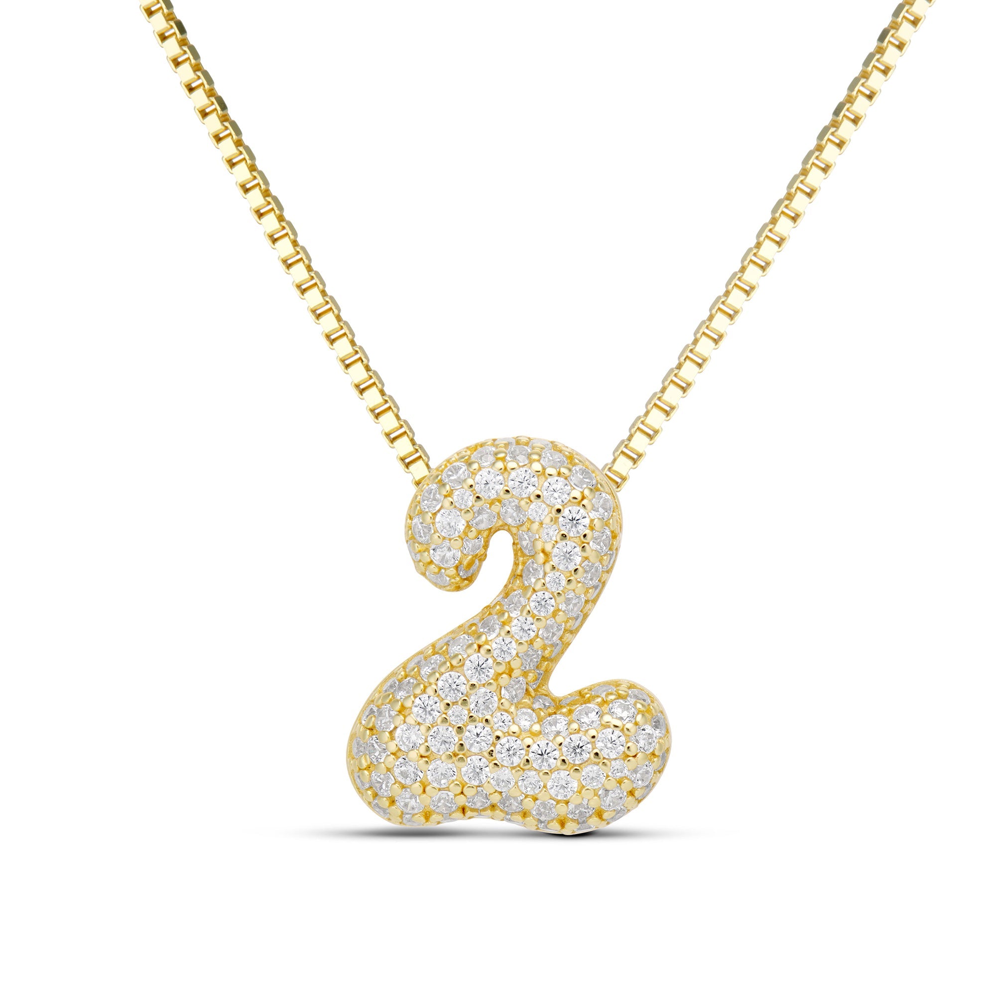 Gold Iced Medium Jumbo number 2 pendant on a box chain