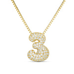 Iced Medium Jumbo Number Necklace with a CZ bubble number 3