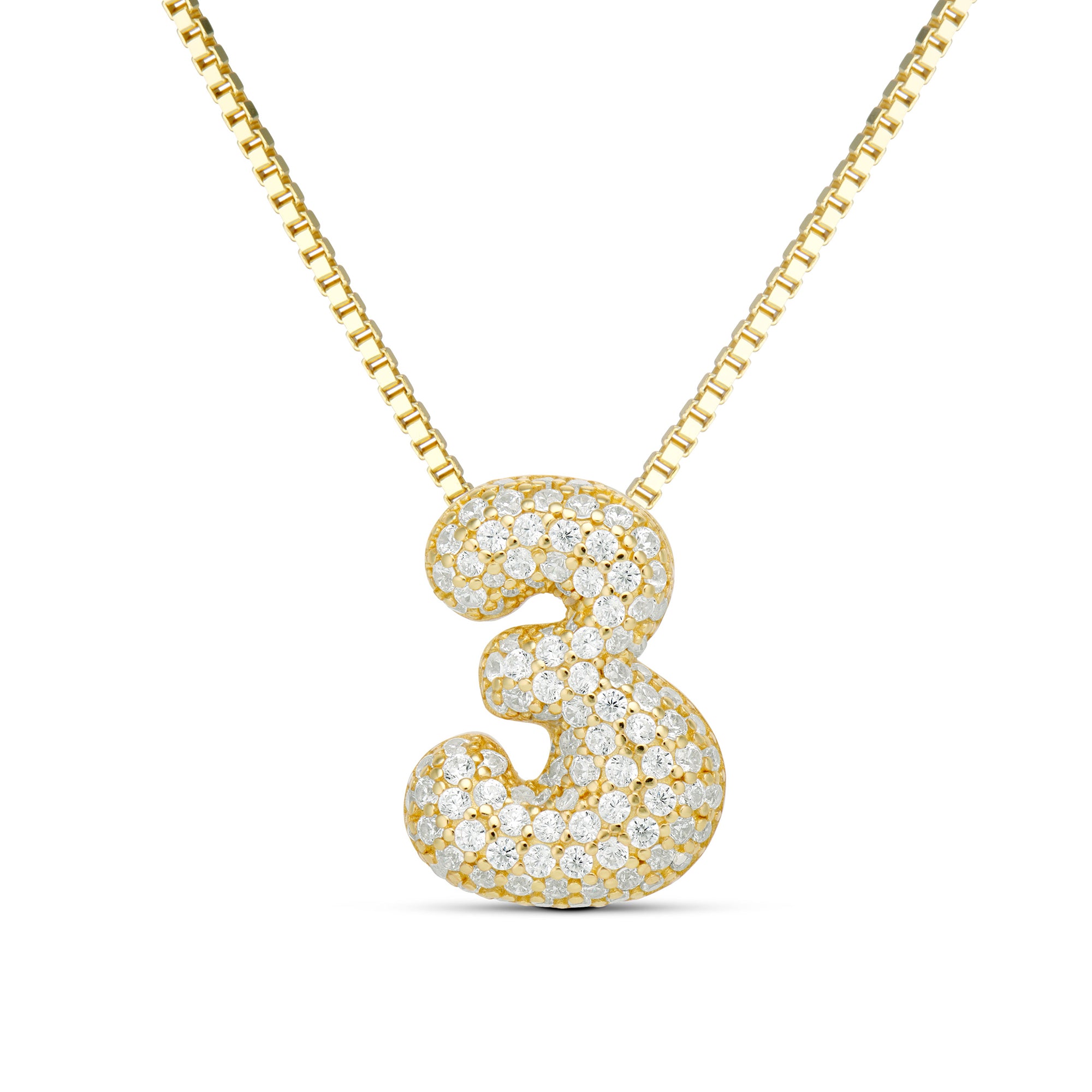 Iced Medium Jumbo Number Necklace with a CZ bubble number 3