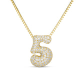 Iced Medium Jumbo Number Necklace with a CZ bubble number 5