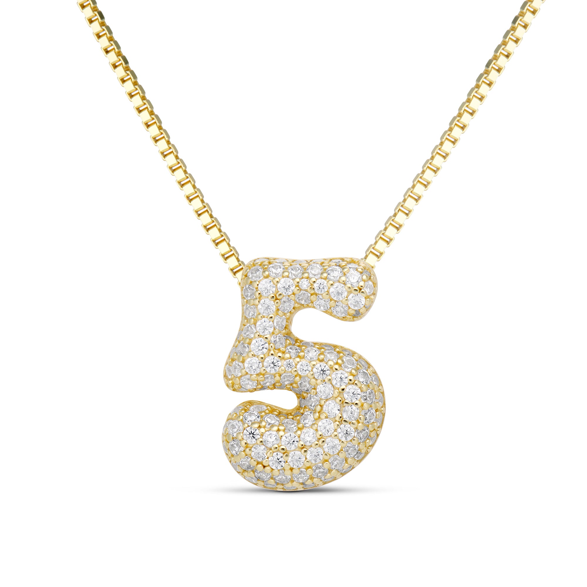 Iced Medium Jumbo Number Necklace with a CZ bubble number 5