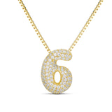 Iced Medium Jumbo Number Necklace with a CZ bubble number 6