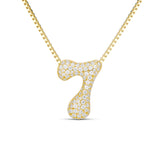Iced Medium Jumbo Number Necklace, a CZ-iced bubble number 7 on a gold box chain