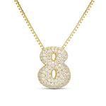 Iced Medium Jumbo Number Necklace with a CZ bubble number 8