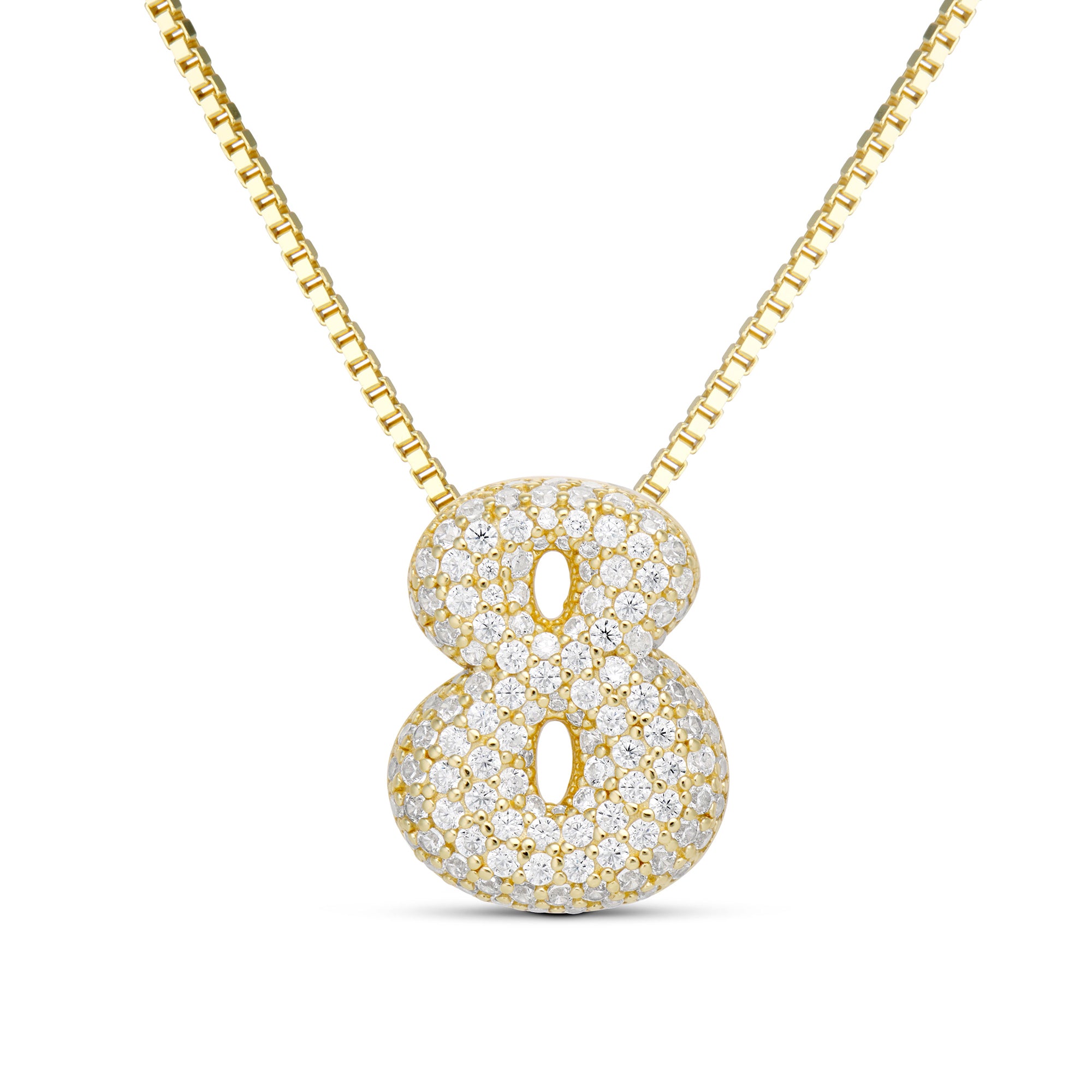 Iced Medium Jumbo Number Necklace with a CZ bubble number 8