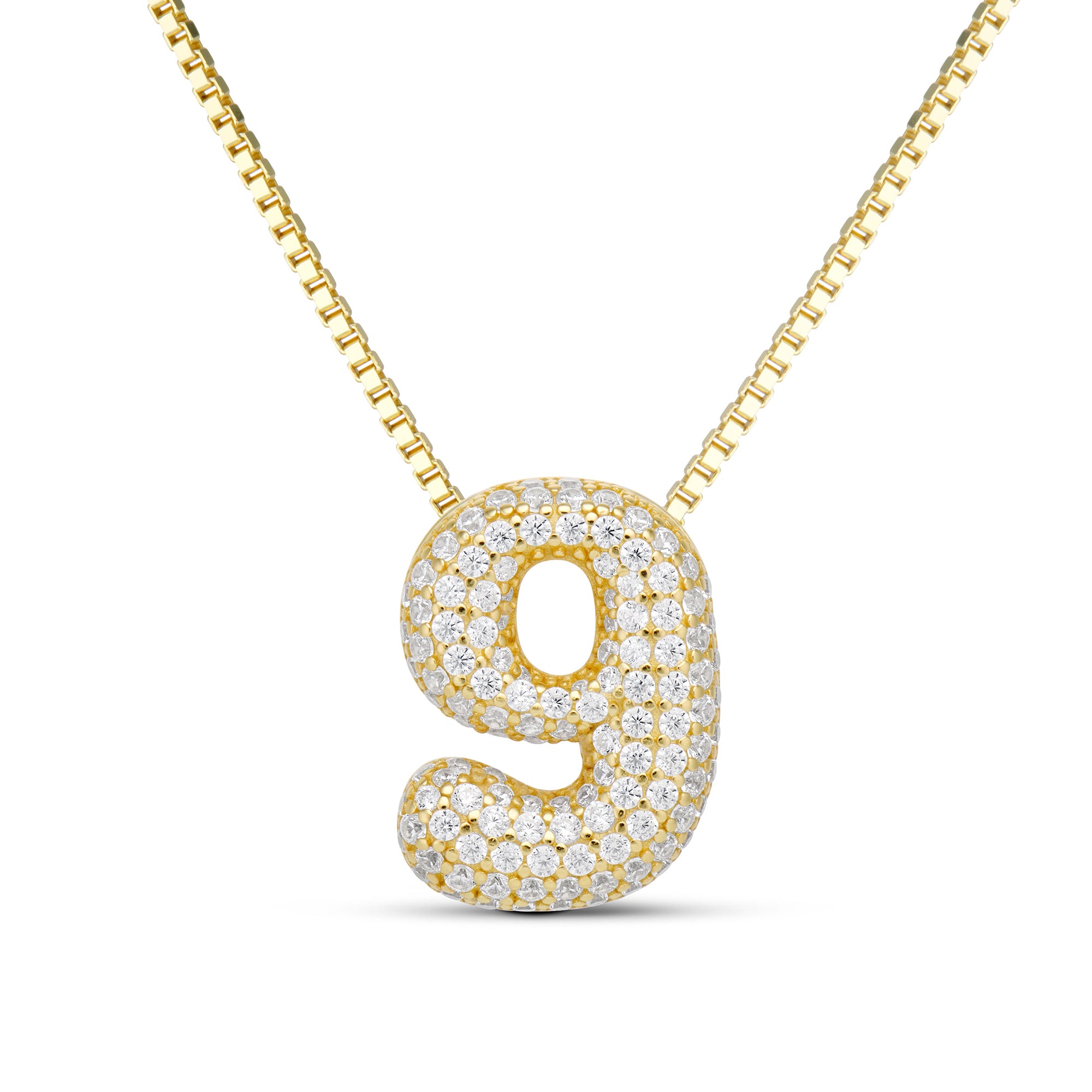 Iced Medium Jumbo Number Necklace with a CZ bubble number 9
