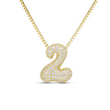 Iced Medium Jumbo Number Necklace with a CZ bubble number 2