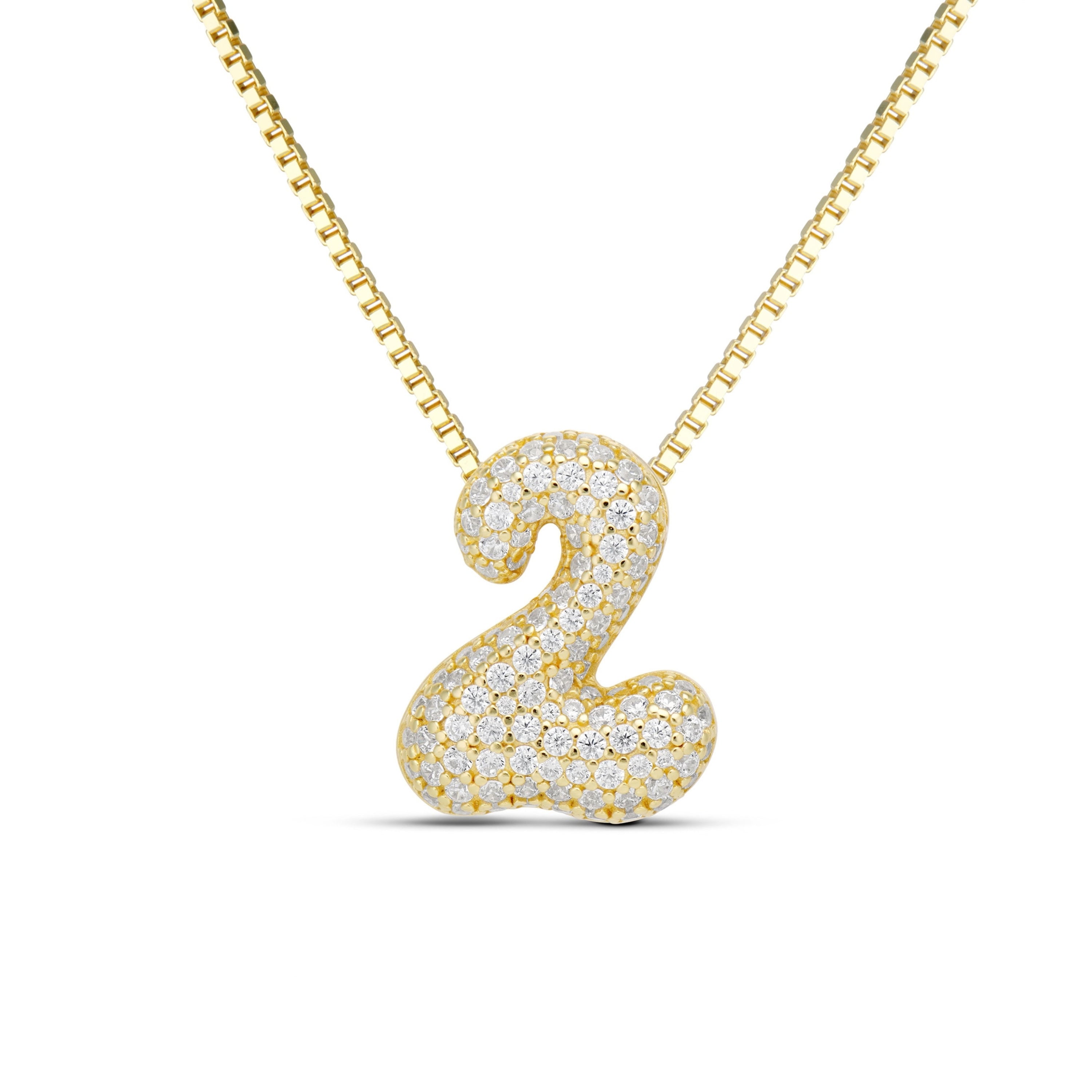 Iced Medium Jumbo Number Necklace with a CZ bubble number 2