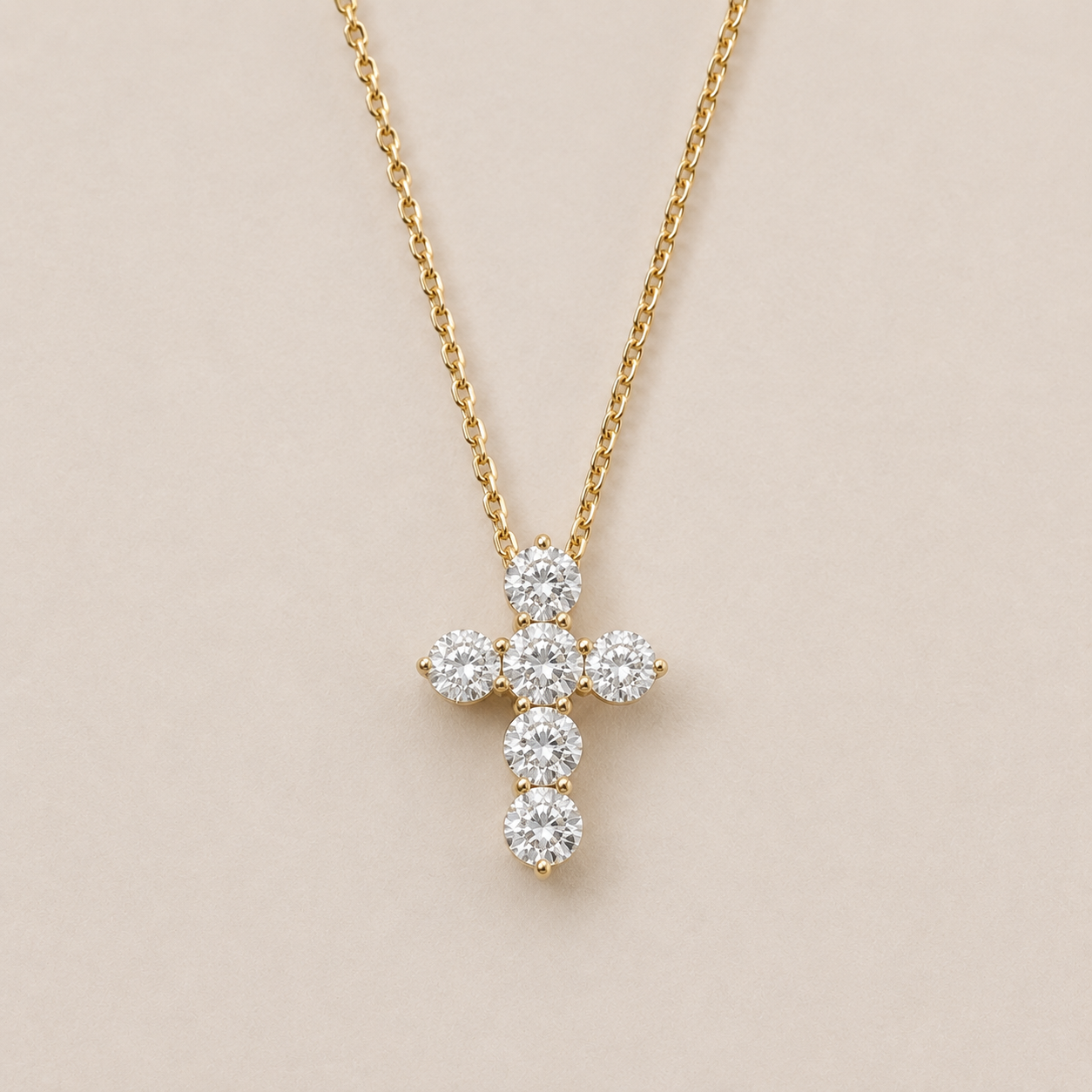 Mini Diamond Cross Necklace, fine jewelry in 14K yellow gold with a lab-grown diamond cross pendant