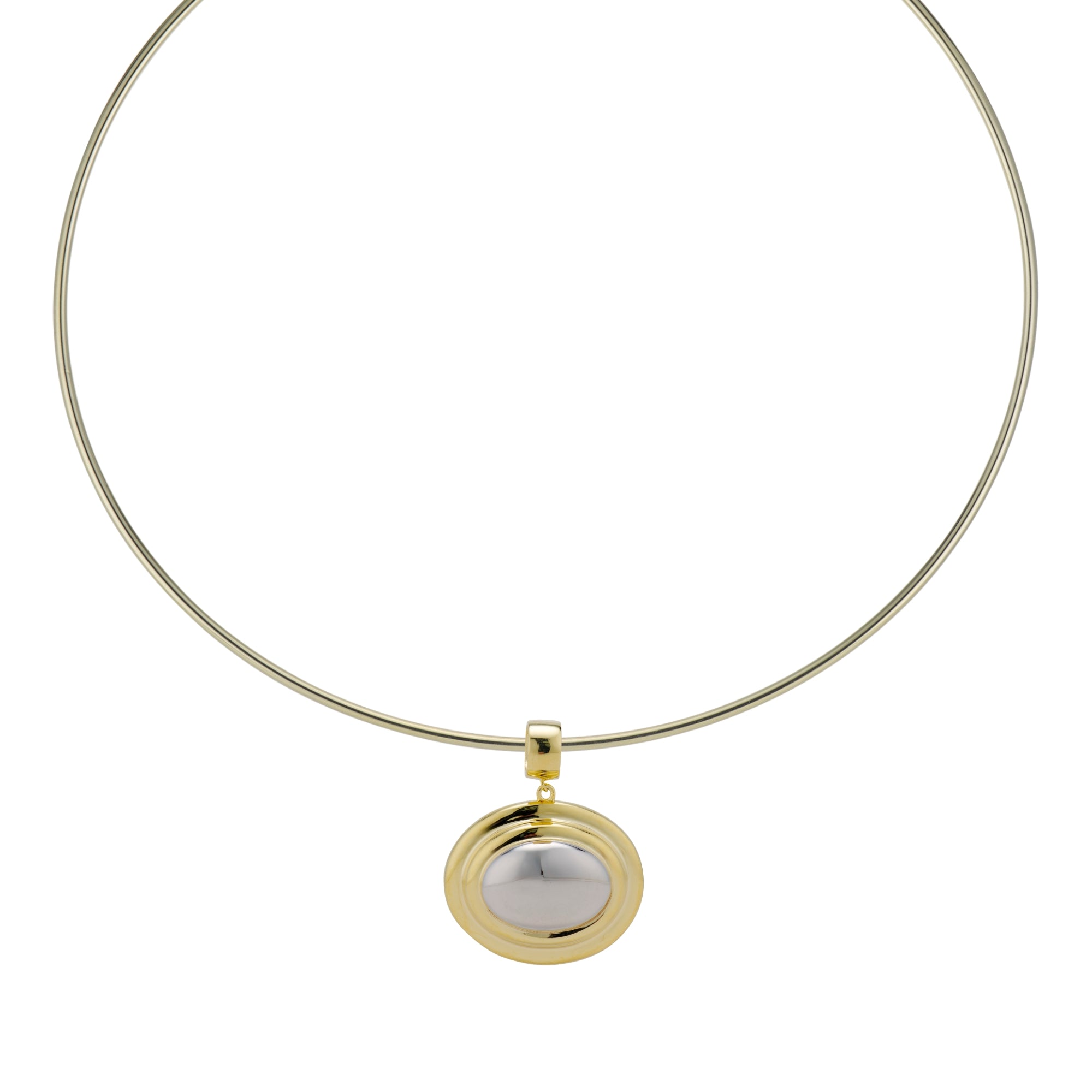 Oval Eclipse pendant on a thin gold cuff