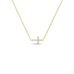 CZ Sideways Cross Necklace in 14K gold plating, front view