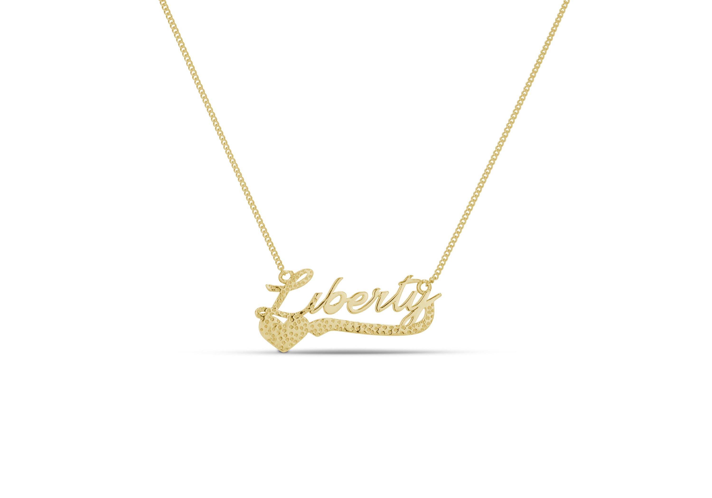 Sweetheart Script Nameplate necklace in gold with the CZ name Liberty