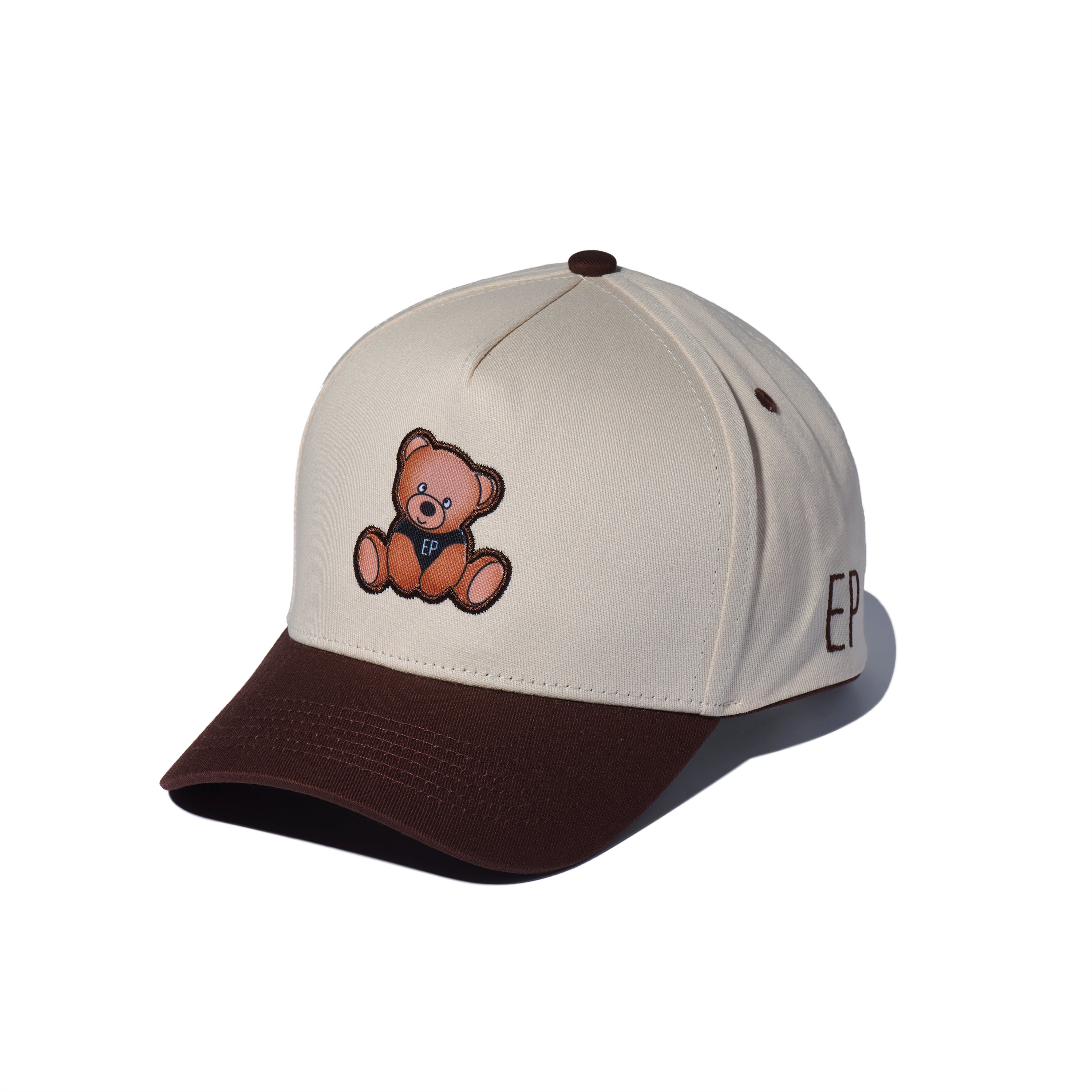 Chocolate Brown EP Teddy Trucker Hat with the teddy bear embroidery, side view