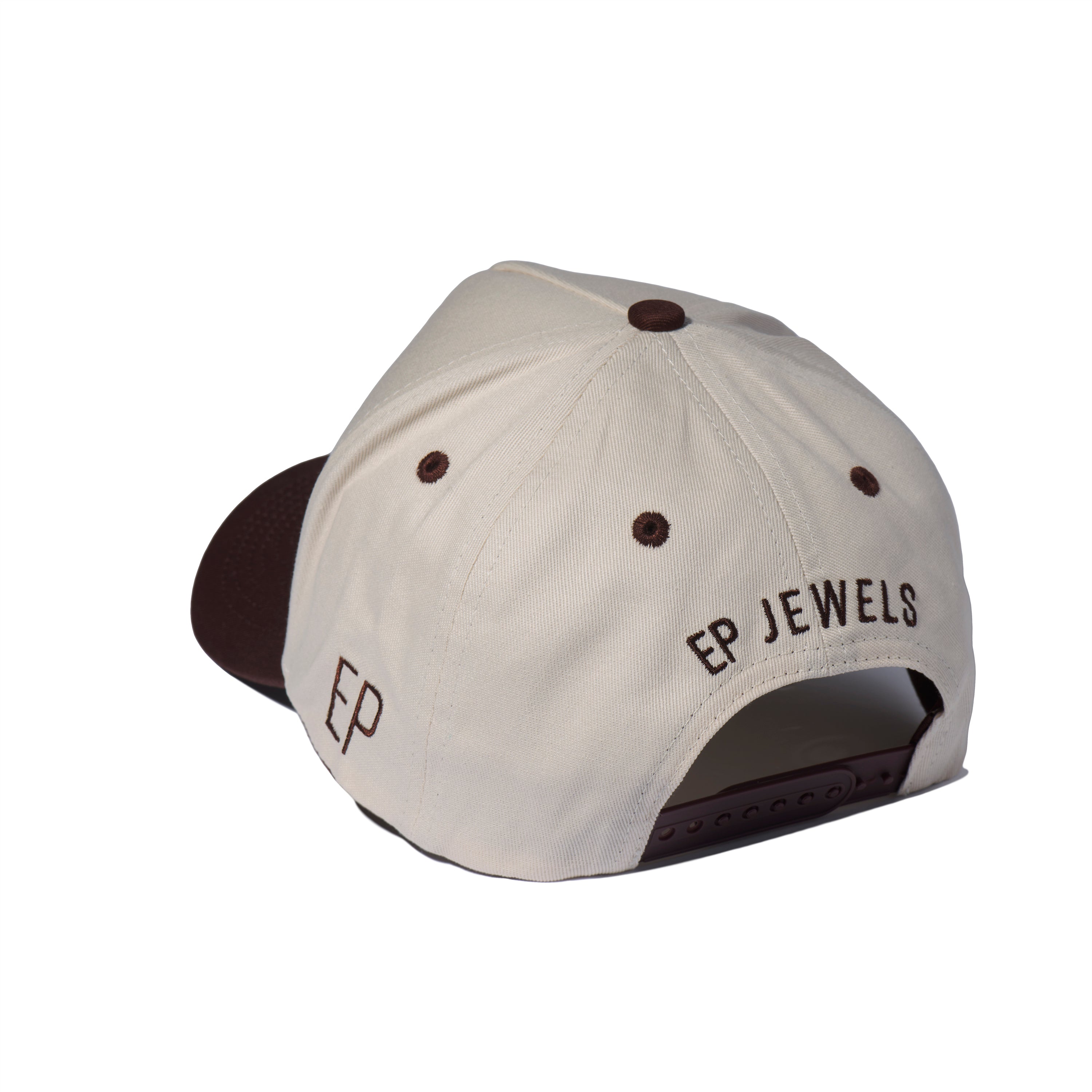 Back of the EP Teddy Trucker Hat with EP Jewels embroidery and an adjustable snapback