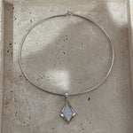 Silver Thin Cuff Necklace with a pave CZ pendant on stone