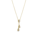 Trio Dangle Necklace on a 16 inch chain with extender, side view