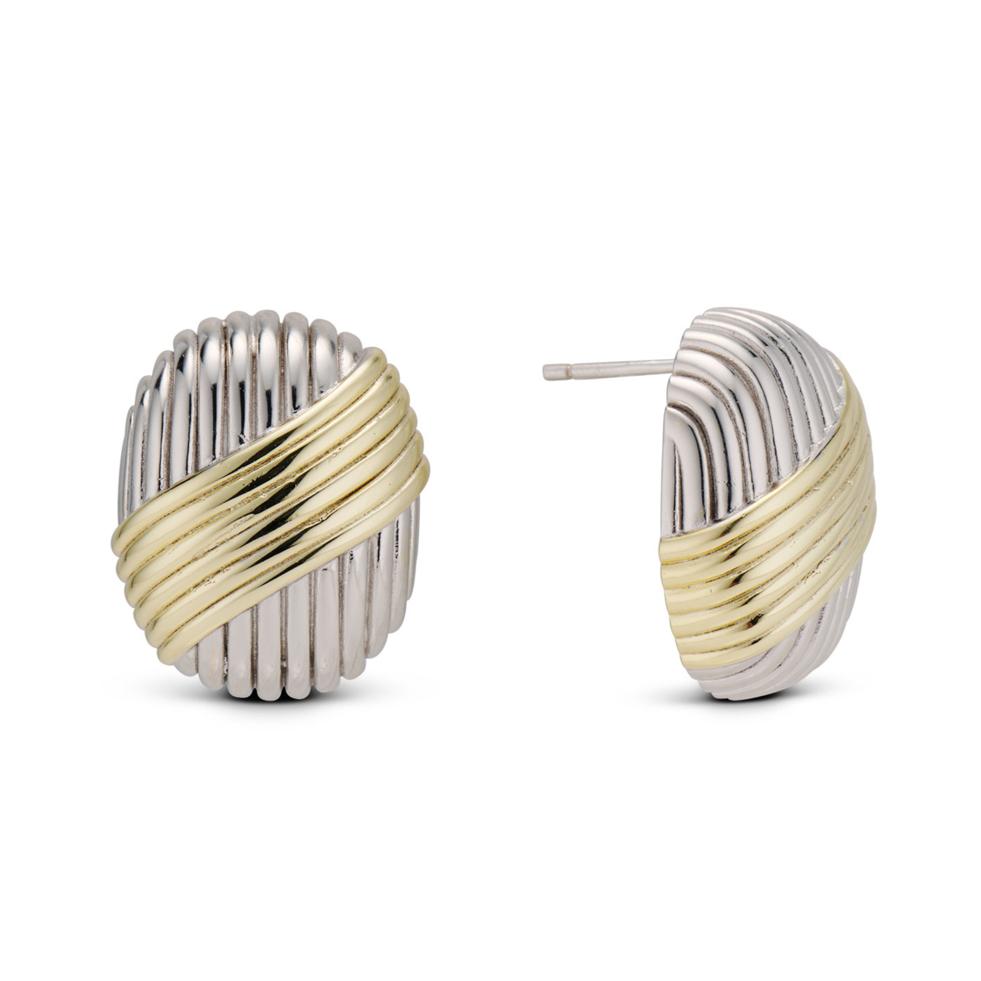 EP Jewels Two-Tone Ribbed Earring