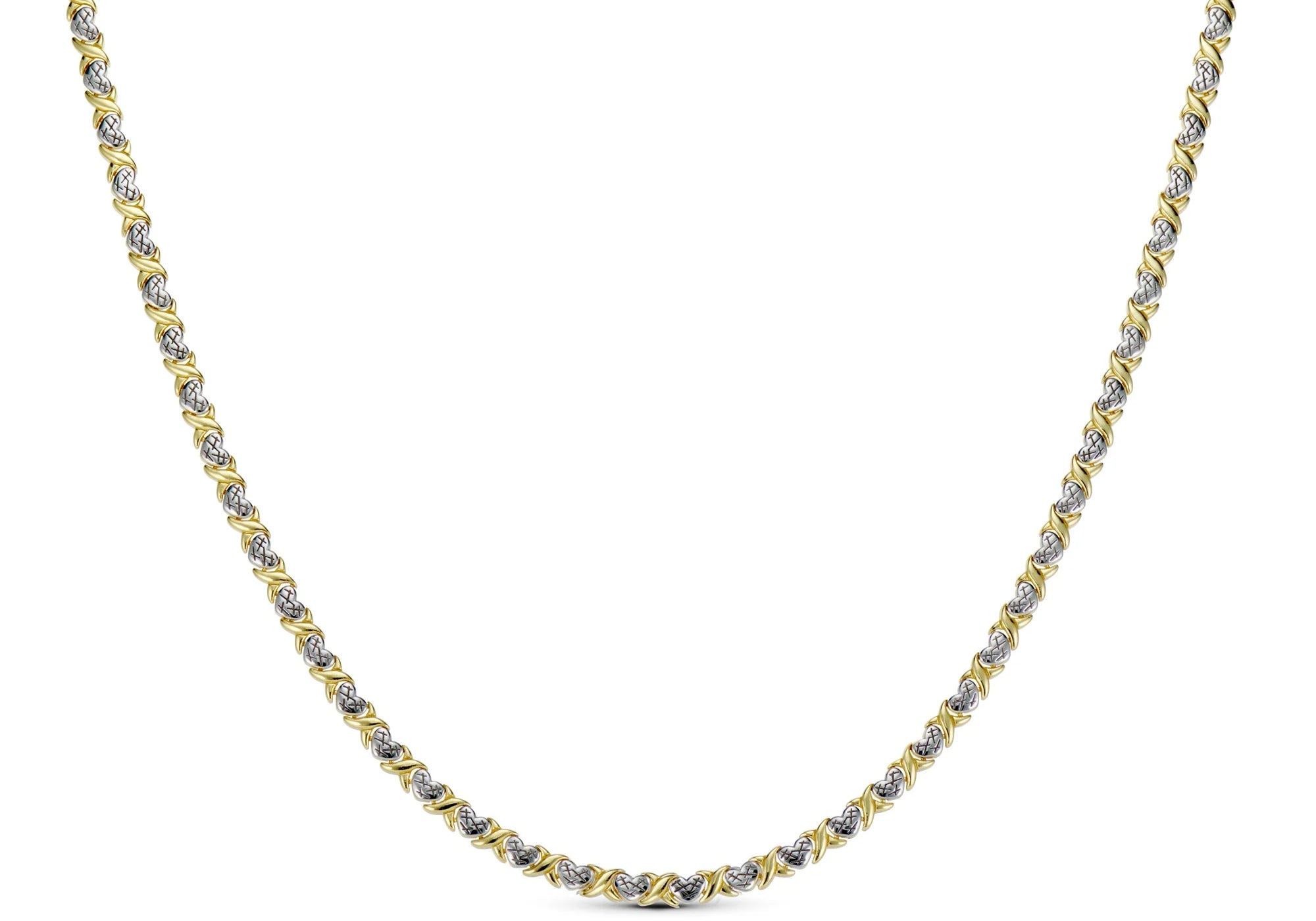 XOXO Necklace, two-tone gold and silver X and O link chain