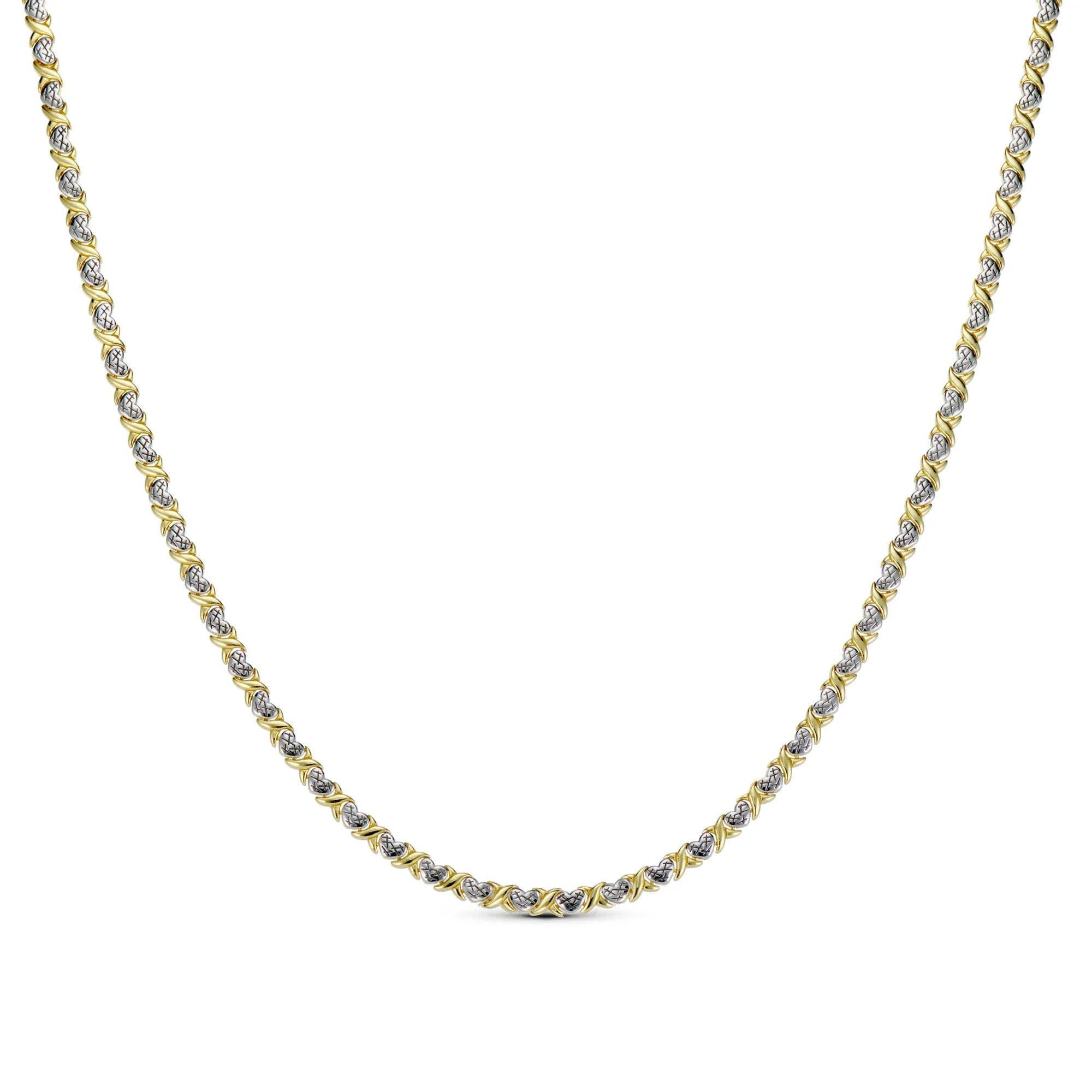 Two-tone XOXO Necklace in 14K gold plating with rhodium accents