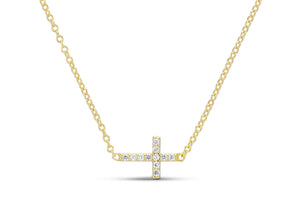 CZ SIDEWAYS CROSS NECKLACE