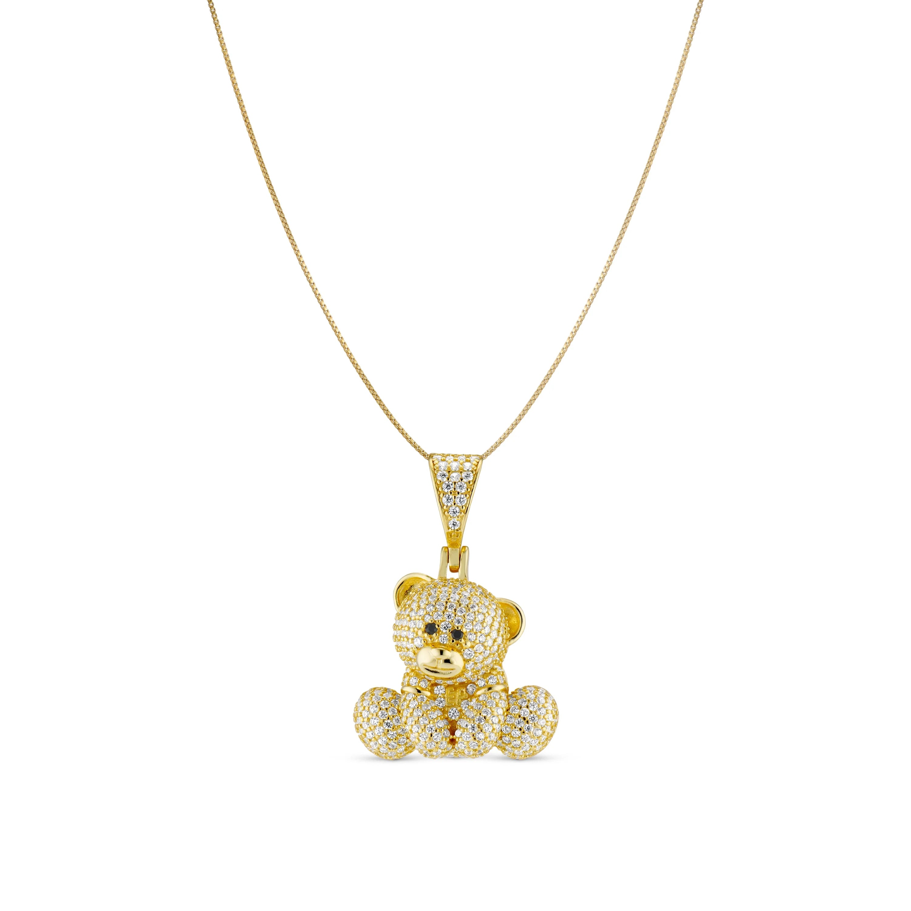 Buy White Diamond in Apple Teddy Bear Pendant Necklace 14k Yellow Gold Over  .925 Sterling Silver for Womens at Amazon.in