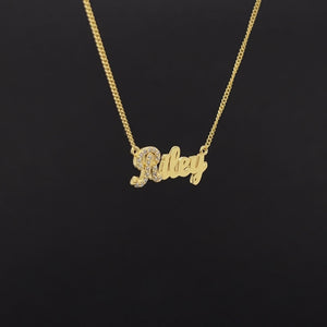 ICED SCHOOL SCRIPT NAMEPLATE NECKLACE