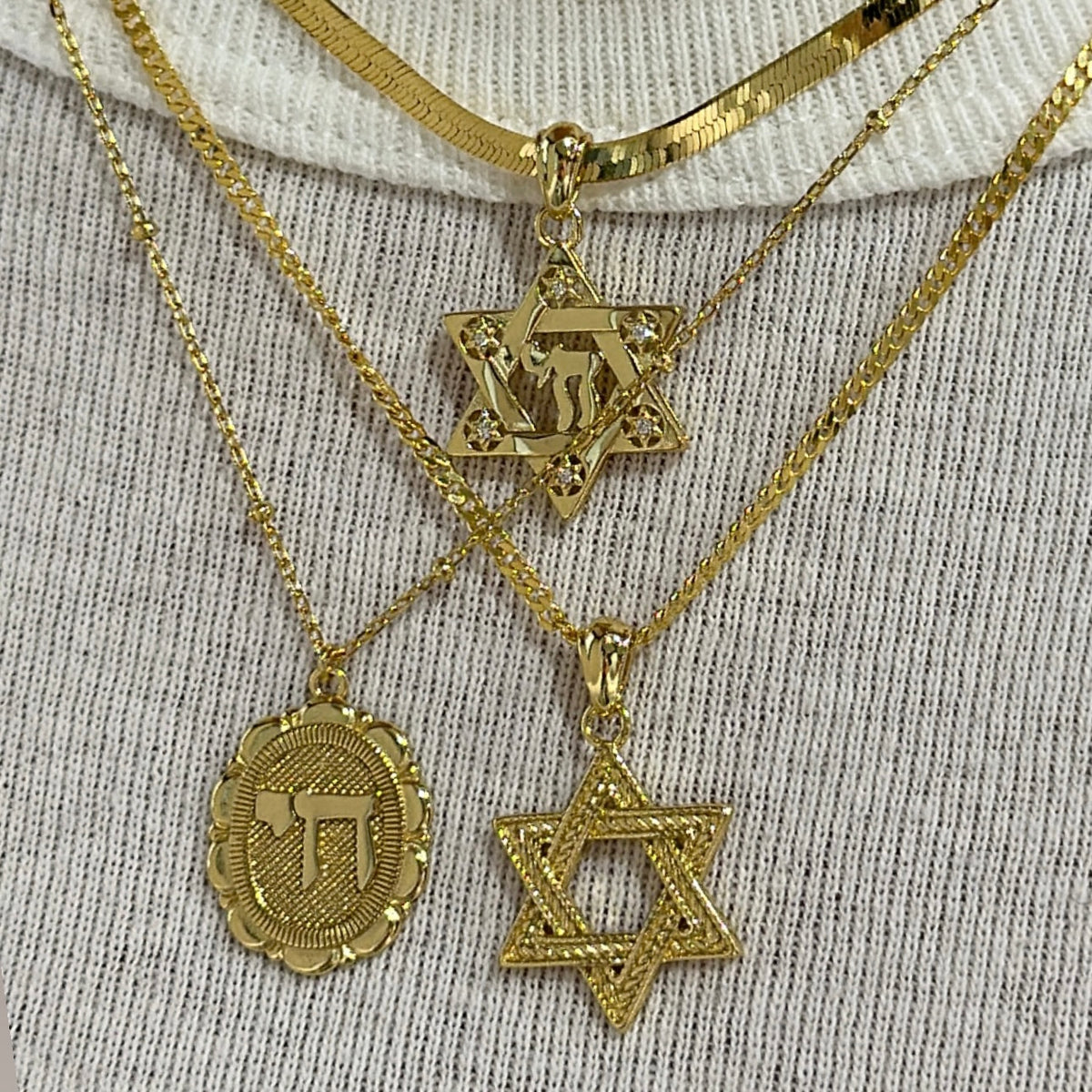 STAR OF DAVID + CHAI NECKLACE – EP JEWELS